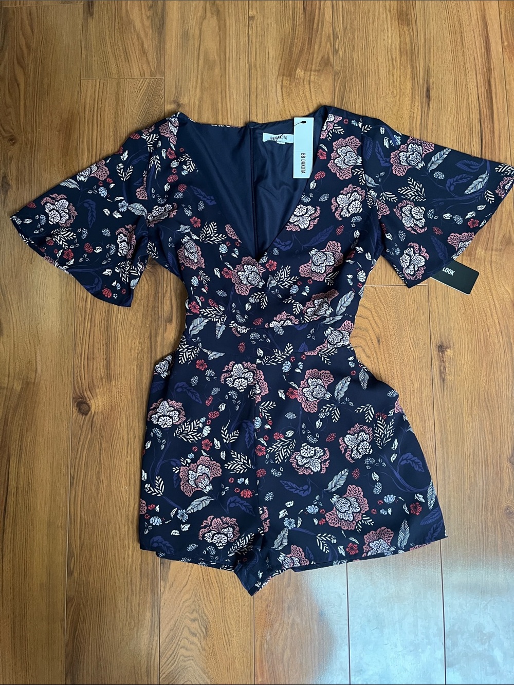 BB Dakota Navy Floral Romper with Pink & Cream Flowers